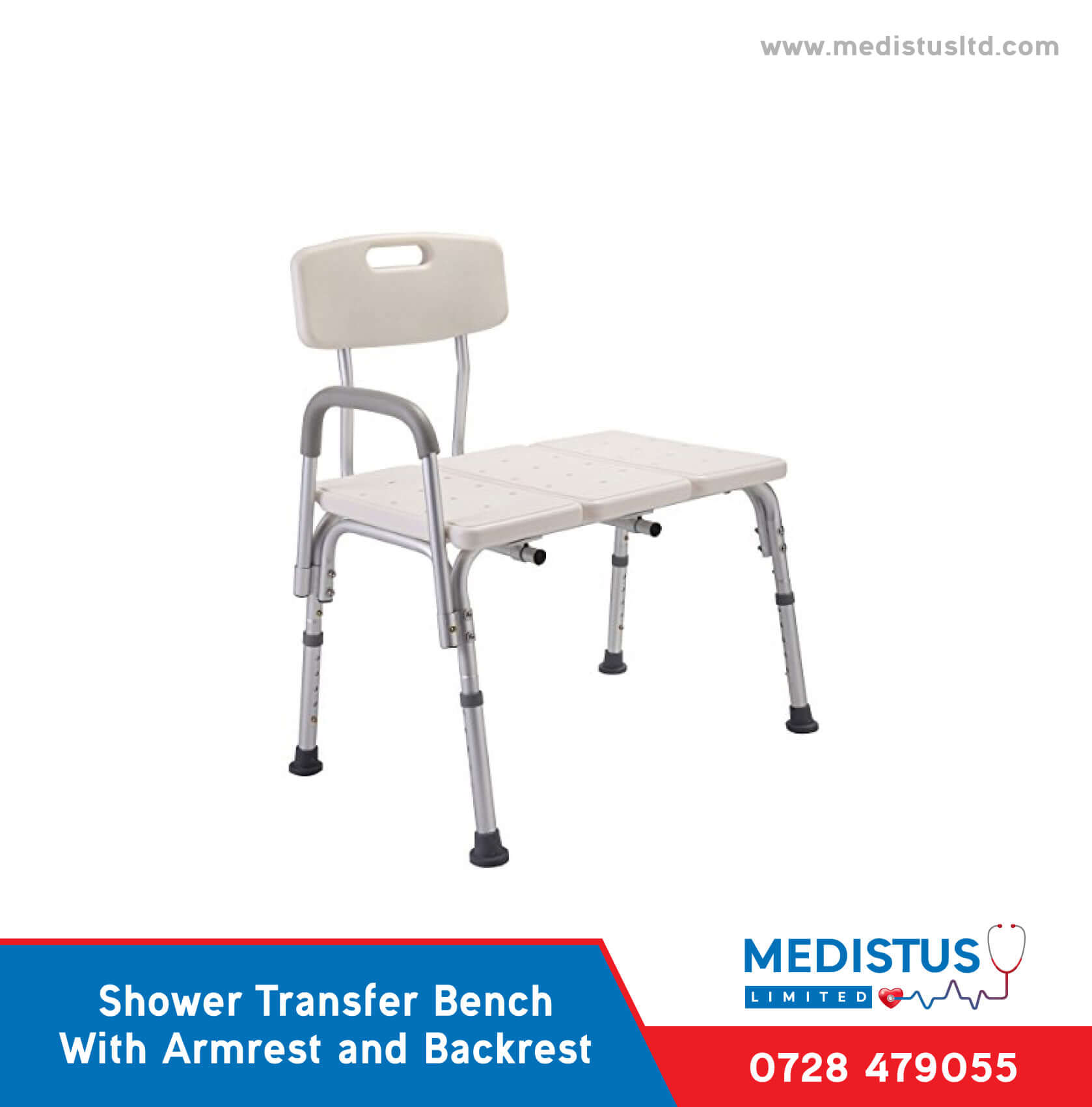 Shower Transfer Bench With Armrest and Backrest